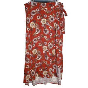 Maurices Rust Boho Floral Faux Wrap Ankle Skirt Fall Cottagecore Women's Size L